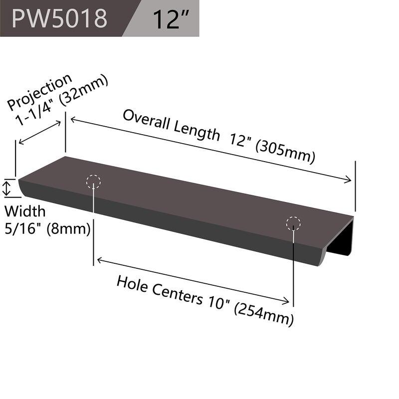 Jetland Cabinets Drawers Edge Pulls - 4-Pack, 12" Overall Length, Black, Concealed Tab Pulls for Kitchen Garage Cabinet Drawers, PW5018B305L - Image 2